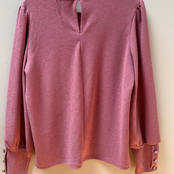 Chic Dusty Rose Balloon Sleeve Blouse with Button Cuff Detail - Picture 2 of 5